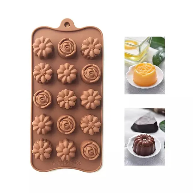 15 Grids 3 Types Flower Shaped Chocolate Silicone Mold